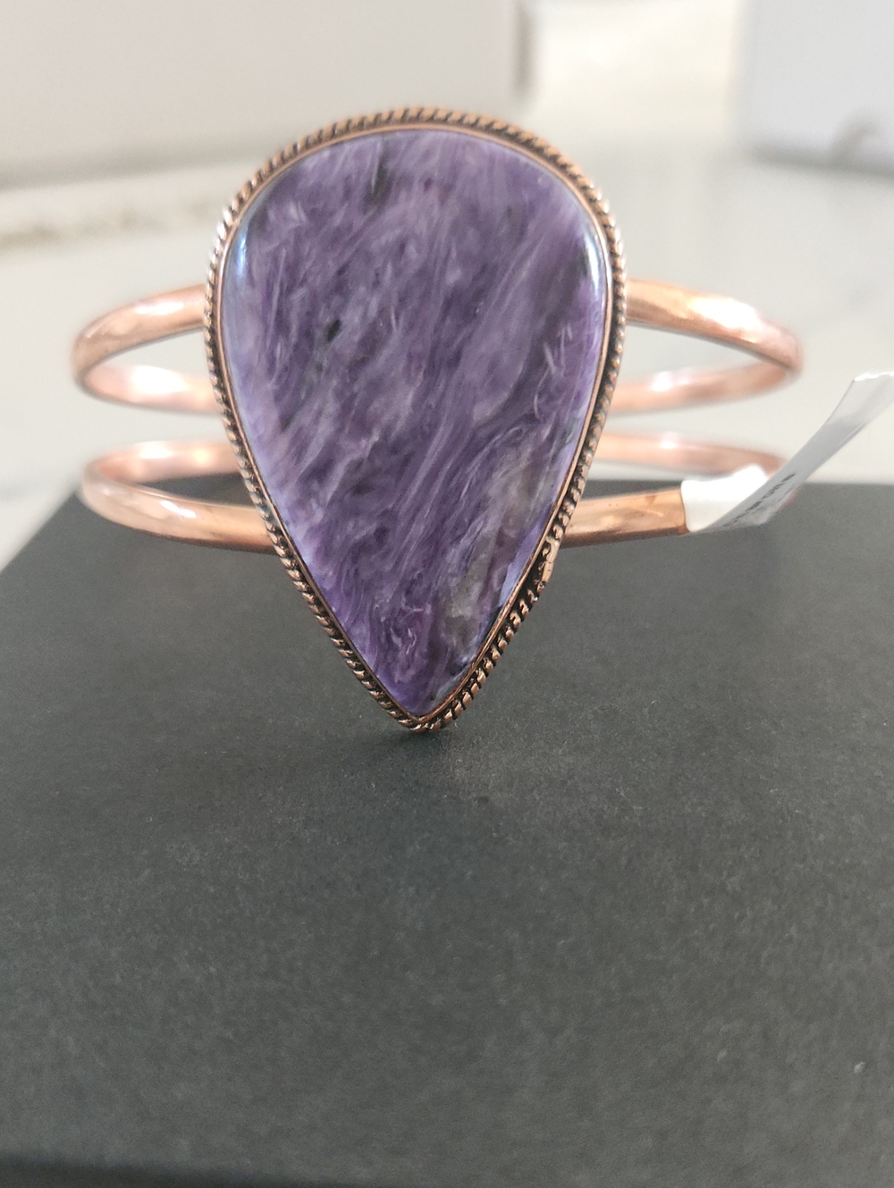 Natural Charoite Teardrop Stone Cuff Bracelet